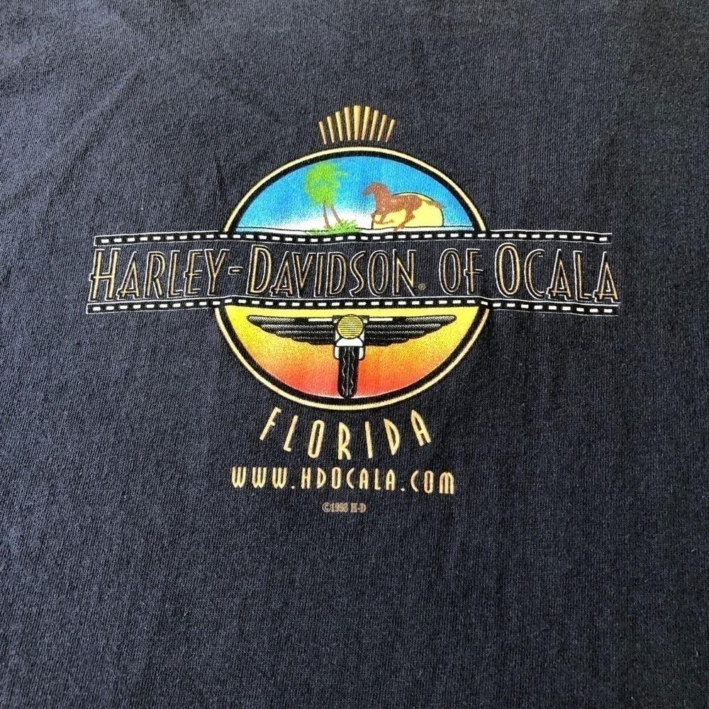 Vtg Harley-Davidson Ocala, FL SM V-Neck Navy Tee